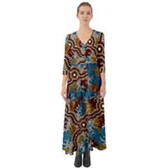 Authentic Aboriginal Art - Wetland Dreaming Button Up Boho Maxi Dress by hogartharts