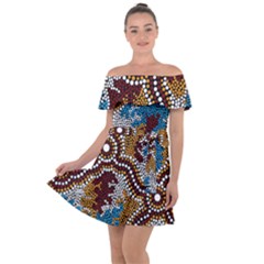 Authentic Aboriginal Art - Wetland Dreaming Off Shoulder Velour Dress by hogartharts