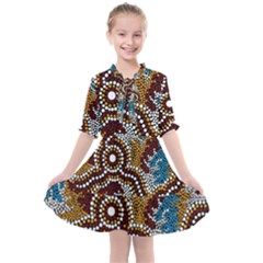 Authentic Aboriginal Art - Wetland Dreaming Kids  All Frills Chiffon Dress by hogartharts