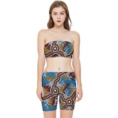 Authentic Aboriginal Art - Wetland Dreaming Stretch Shorts And Tube Top Set by hogartharts