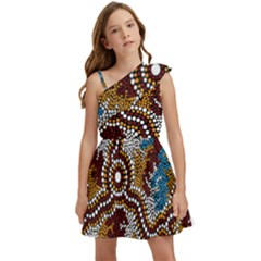 Authentic Aboriginal Art - Wetland Dreaming Kids  One Shoulder Party Dress by hogartharts