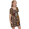 Authentic Aboriginal Art - Wetland Dreaming Kids  Short Sleeve Tiered Mini Dress View3