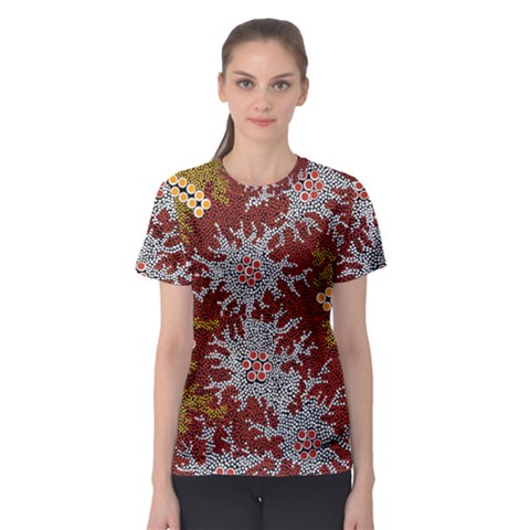 Authentic Aboriginal Art - Bushland Dreaming Women s Sport Mesh T-shirt by hogartharts