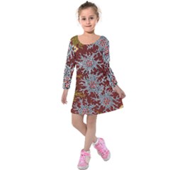 Authentic Aboriginal Art - Bushland Dreaming Kids  Long Sleeve Velvet Dress by hogartharts