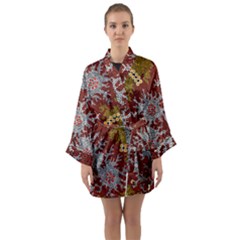 Authentic Aboriginal Art - Bushland Dreaming Long Sleeve Satin Kimono by hogartharts