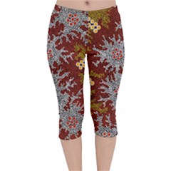 Authentic Aboriginal Art - Bushland Dreaming Velvet Capri Leggings  by hogartharts