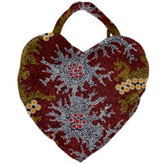 Authentic Aboriginal Art - Bushland Dreaming Giant Heart Shaped Tote by hogartharts