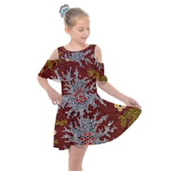 Authentic Aboriginal Art - Bushland Dreaming Kids  Shoulder Cutout Chiffon Dress by hogartharts