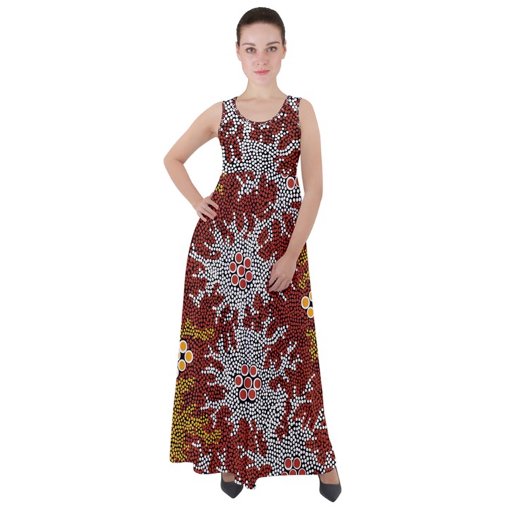 Authentic Aboriginal Art - Bushland Dreaming Empire Waist Velour Maxi Dress