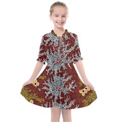 Authentic Aboriginal Art - Bushland Dreaming Kids  All Frills Chiffon Dress by hogartharts