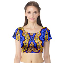 Authentic Aboriginal Art - Emu Dreaming Short Sleeve Crop Top by hogartharts