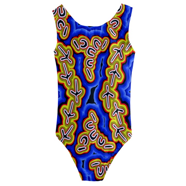 Authentic Aboriginal Art - Emu Dreaming Kids  Cut-Out Back One Piece Swimsuit