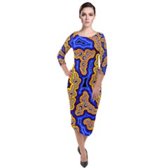 Authentic Aboriginal Art - Emu Dreaming Quarter Sleeve Midi Velour Bodycon Dress by hogartharts