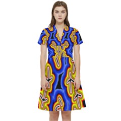 Authentic Aboriginal Art - Emu Dreaming Short Sleeve Waist Detail Dress by hogartharts