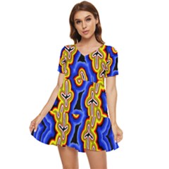 Authentic Aboriginal Art - Emu Dreaming Tiered Short Sleeve Babydoll Dress by hogartharts