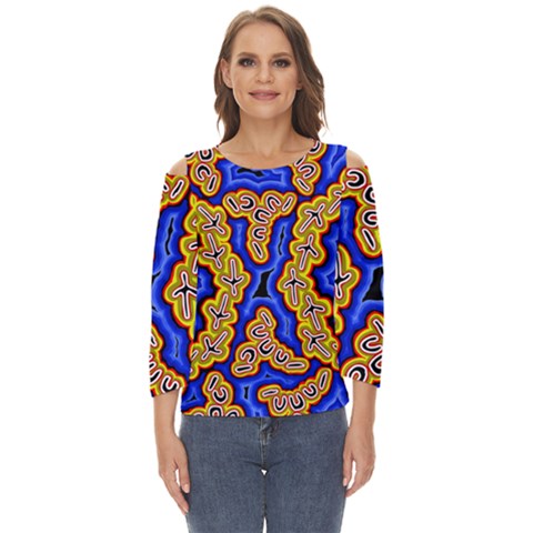 Authentic Aboriginal Art - Emu Dreaming Cut Out Wide Sleeve Top by hogartharts