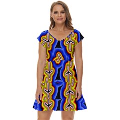 Authentic Aboriginal Art - Emu Dreaming Short Sleeve Tiered Mini Dress