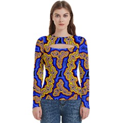 Authentic Aboriginal Art - Emu Dreaming Women s Cut Out Long Sleeve T-shirt