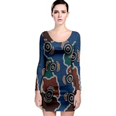 Authentic Aboriginal Art - Riverside Dreaming Long Sleeve Bodycon Dress by hogartharts