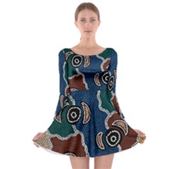 Authentic Aboriginal Art - Riverside Dreaming Long Sleeve Skater Dress by hogartharts