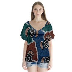 Authentic Aboriginal Art - Riverside Dreaming V-neck Flutter Sleeve Top by hogartharts