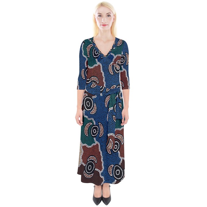 Authentic Aboriginal Art - Riverside Dreaming Quarter Sleeve Wrap Maxi Dress