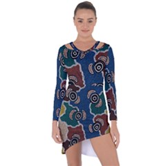 Authentic Aboriginal Art - Riverside Dreaming Asymmetric Cut-out Shift Dress by hogartharts