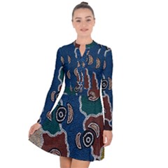 Authentic Aboriginal Art - Riverside Dreaming Long Sleeve Panel Dress by hogartharts