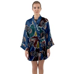 Authentic Aboriginal Art - Riverside Dreaming Long Sleeve Satin Kimono by hogartharts