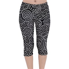 Authentic Aboriginal Art - Meeting Places Velvet Capri Leggings  by hogartharts