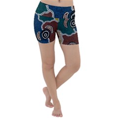 Authentic Aboriginal Art - Riverside Dreaming Lightweight Velour Yoga Shorts by hogartharts