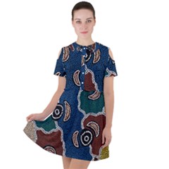 Authentic Aboriginal Art - Riverside Dreaming Short Sleeve Shoulder Cut Out Dress  by hogartharts