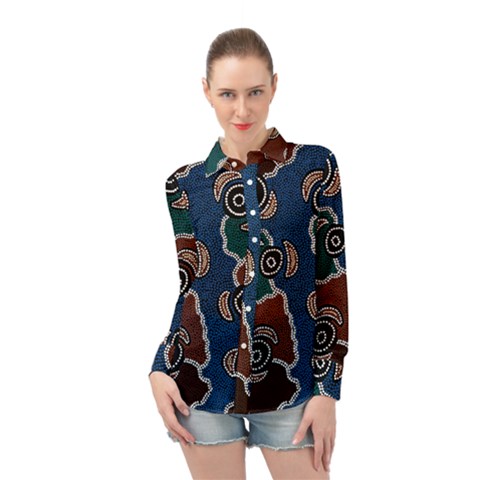 Authentic Aboriginal Art - Riverside Dreaming Long Sleeve Chiffon Shirt by hogartharts