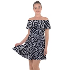 Authentic Aboriginal Art - Meeting Places Off Shoulder Velour Dress by hogartharts