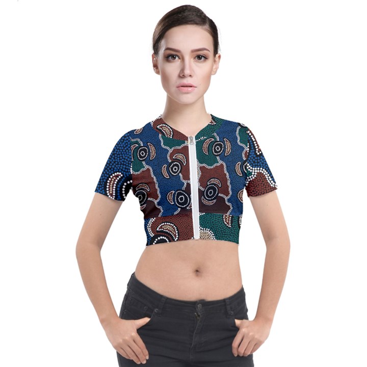 Authentic Aboriginal Art - Riverside Dreaming Short Sleeve Cropped Jacket