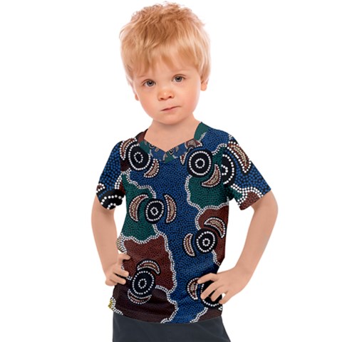 Authentic Aboriginal Art - Riverside Dreaming Kids  Sports T-shirt by hogartharts