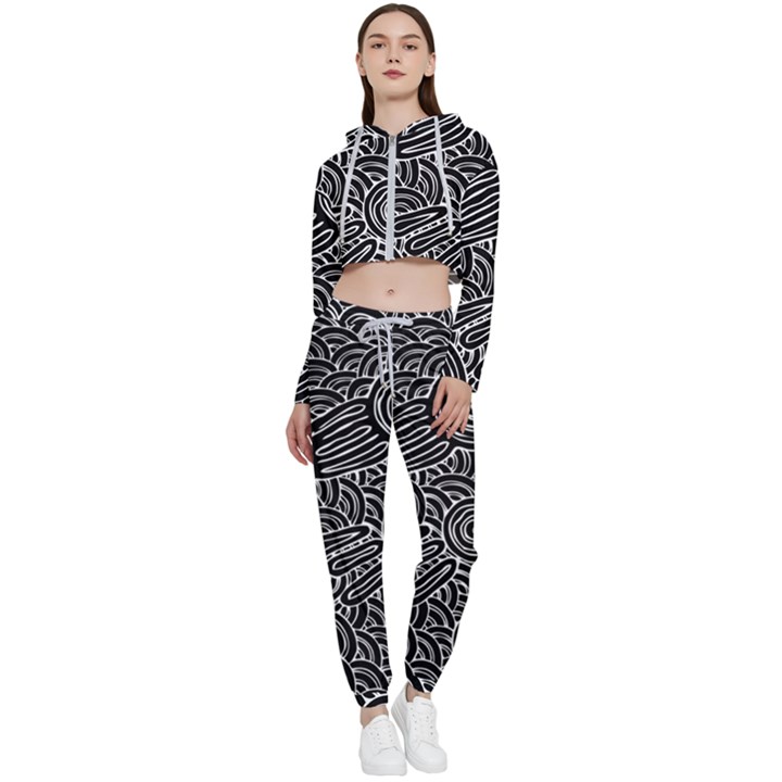 Authentic Aboriginal Art - Meeting Places Cropped Zip Up Lounge Set