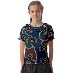 Authentic Aboriginal Art - Riverside Dreaming Kids  Frill Chiffon Blouse by hogartharts