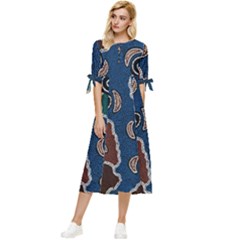 Authentic Aboriginal Art - Riverside Dreaming Bow Sleeve Chiffon Midi Dress by hogartharts