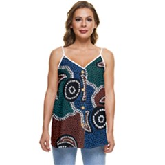 Authentic Aboriginal Art - Riverside Dreaming Casual Spaghetti Strap Chiffon Top by hogartharts