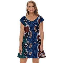 Authentic Aboriginal Art - Riverside Dreaming Short Sleeve Tiered Mini Dress by hogartharts