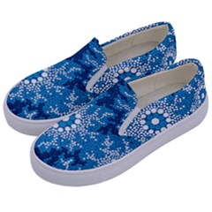 Authentic Aboriginal Art - Waterhole Dreaming Kids  Canvas Slip Ons by hogartharts