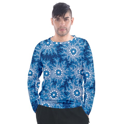 Authentic Aboriginal Art - Waterhole Dreaming Men s Long Sleeve Raglan T-shirt by hogartharts