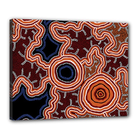 Authentic Aboriginal Art - Pathways Canvas 20  X 16  (stretched) by hogartharts