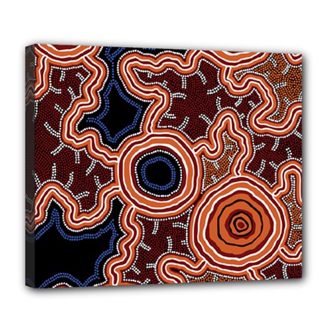 Authentic Aboriginal Art - Pathways Deluxe Canvas 24  X 20  (stretched) by hogartharts