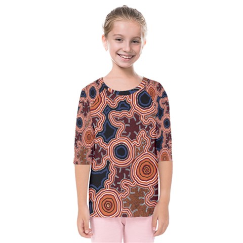 Authentic Aboriginal Art - Pathways Kids  Quarter Sleeve Raglan T-shirt by hogartharts