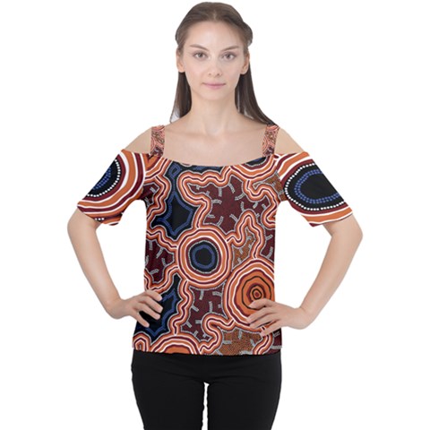 Authentic Aboriginal Art - Pathways Cutout Shoulder T-shirt by hogartharts