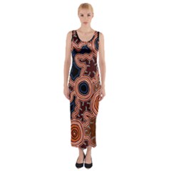 Authentic Aboriginal Art - Pathways Fitted Maxi Dress by hogartharts