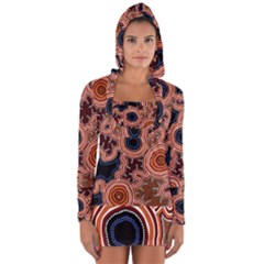 Authentic Aboriginal Art - Pathways Long Sleeve Hooded T-shirt by hogartharts