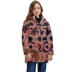 Authentic Aboriginal Art - Pathways Kids  Hooded Longline Puffer Jacket by hogartharts